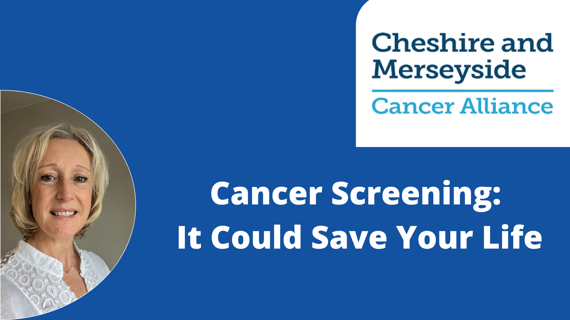 Cancer screening banner with photo of Lucy